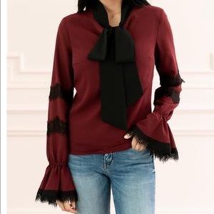 Large Rachel Parcel Claret Tie Blouse